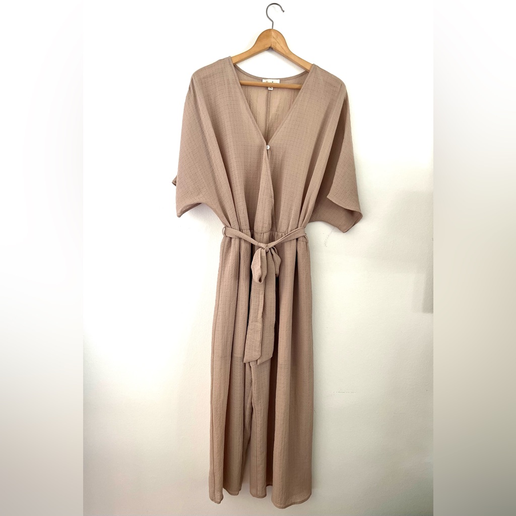 Love J Tan Kimono Sleeve Wide Leg Jumpsuit Plus Size 3x Textured Fabric